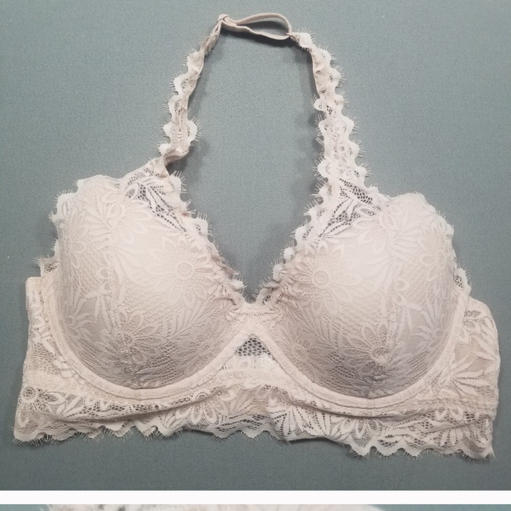 PINK | Halter Lightly Lined Lace Bralette Large